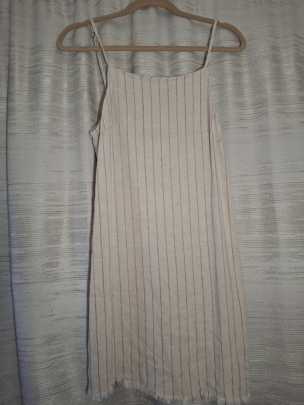 Rusty Cream With Black Stripes Spaghetti Strap Midi Dress Medium